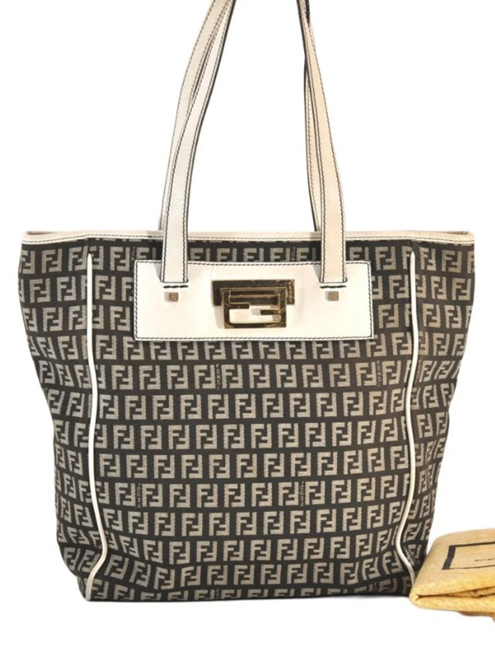 Vintage Fendi Zucchino FF Monogram Black Canvas Tote Bag
